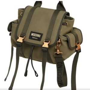 💯 Authentic Moschino Women's Backpack Cotton Canvas Military Olive Green